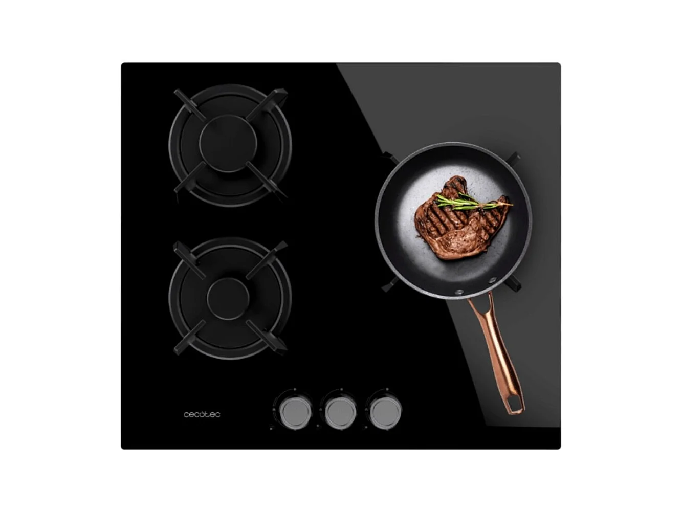 Placa de gas Bolero Squad G 3200S Glass Black 3 fuegos encendido eléctrico negro 58 cm