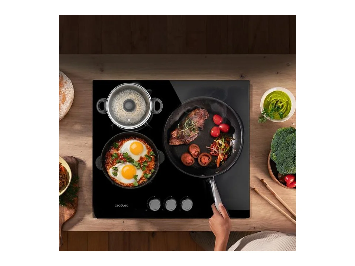 Placa de gas Bolero Squad G 3200S Glass Black 3 fuegos encendido eléctrico negro 58 cm