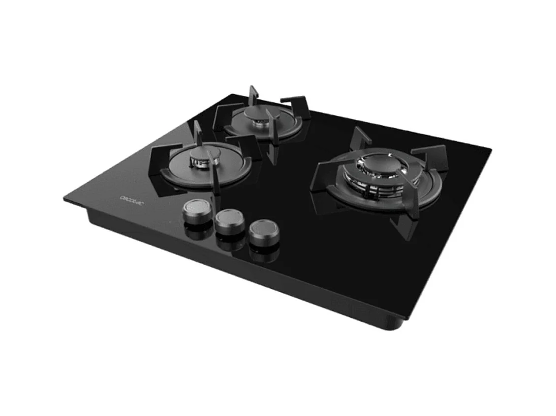 Placa de gas Bolero Squad G 3200S Glass Black 3 fuegos encendido eléctrico negro 58 cm