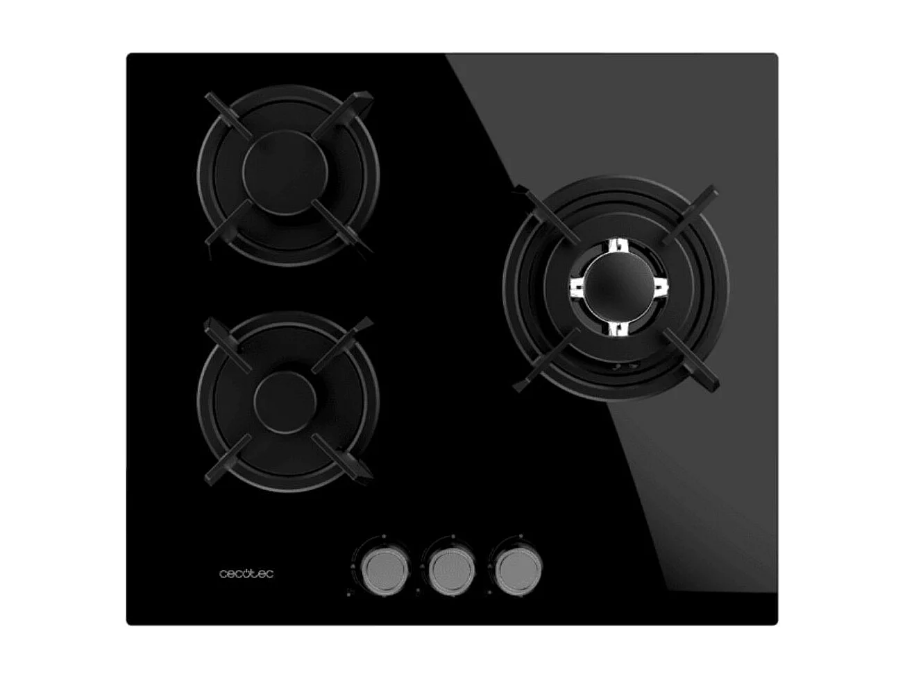 Placa de gas Bolero Squad G 3200S Glass Black 3 fuegos encendido eléctrico negro 58 cm