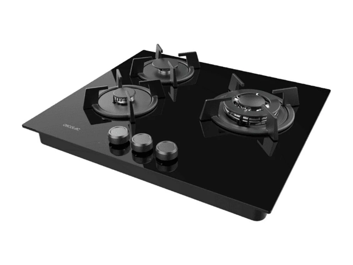 Placa de gas Bolero Squad G 3200S Glass Black 3 fuegos encendido eléctrico negro 58 cm