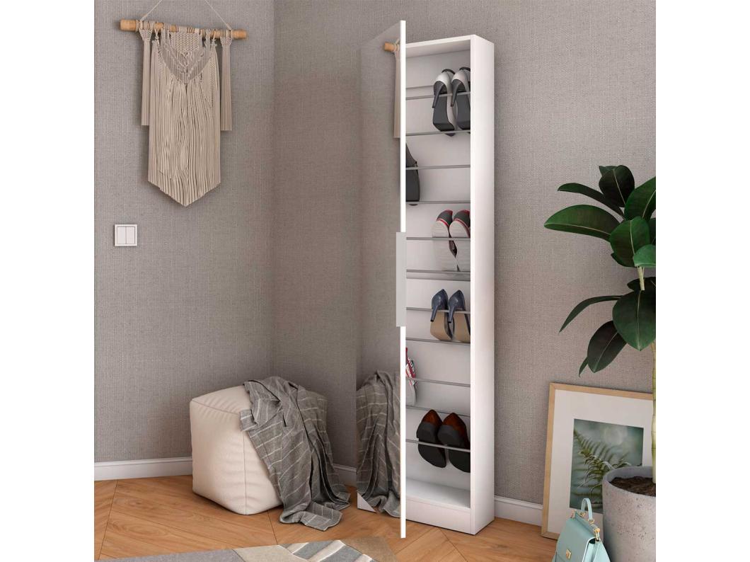 Zapatero Trend 1 puerta + espejo blanco mate 180x50x18 cm