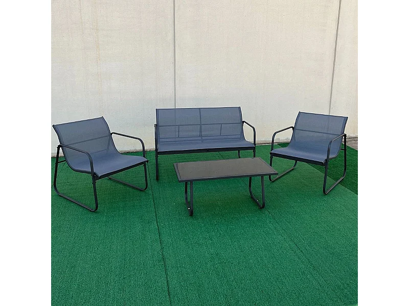 Conjunto de jardín Lazio sofá doble + 2 sillas + mesa gris/negro