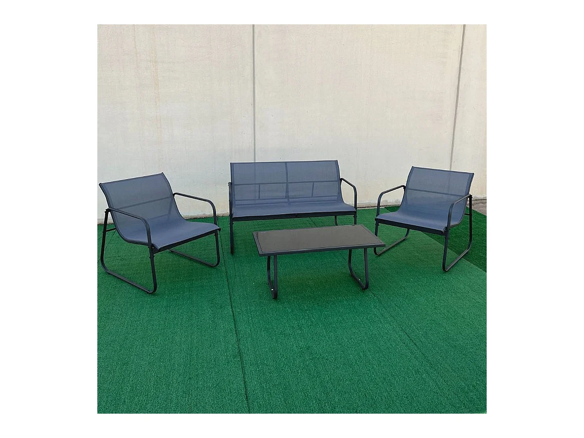 Conjunto de jardín Lazio sofá doble + 2 sillas + mesa gris/negro