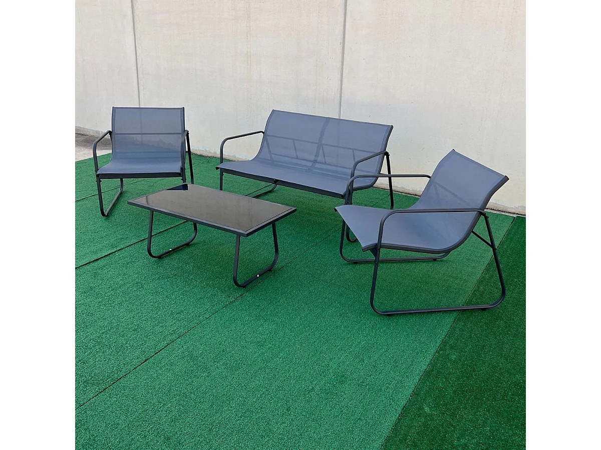 Conjunto de jardín Lazio sofá doble + 2 sillas + mesa gris/negro