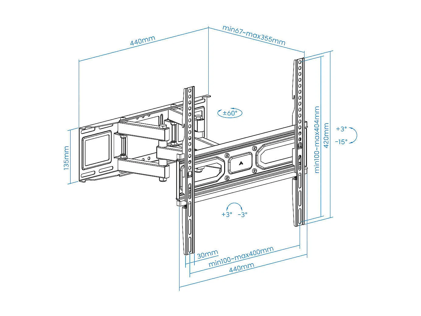 Soporte de TV TooQ LP7846TN-B 32''-70'' inclinable y pivotable negro
