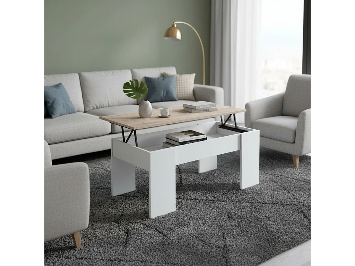 Mesa de centro Gala elevable blanco mate/sahara 45x100x50 cm