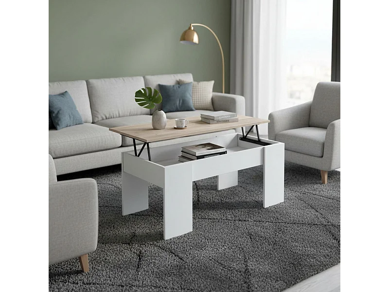 Mesa de centro Gala elevable blanco mate/sahara 45x100x50 cm