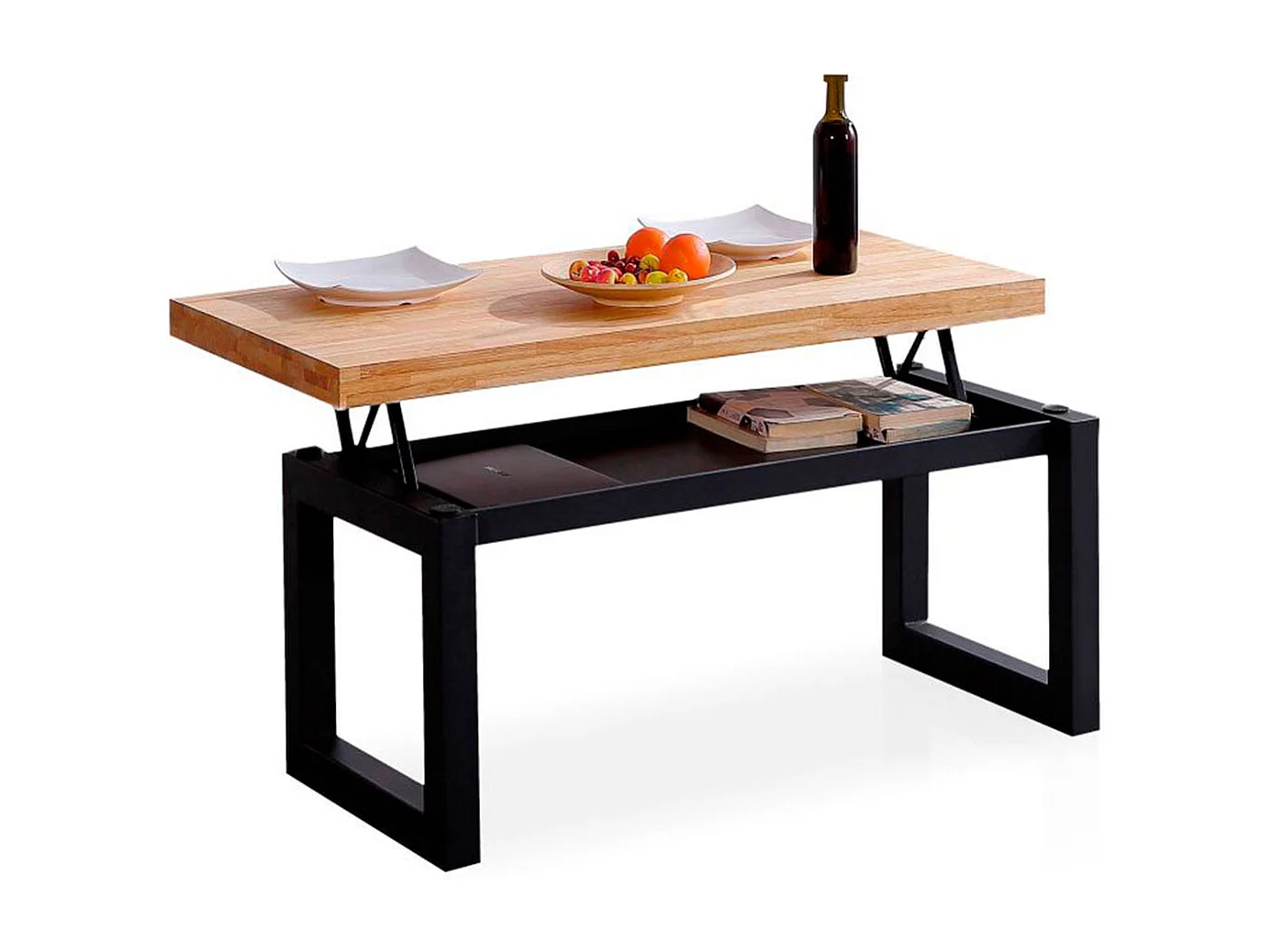 Mesa de centro elevable Loft con hueco de almacenaje roble Nordish/negro 47,5-62x120x60 cm Adec