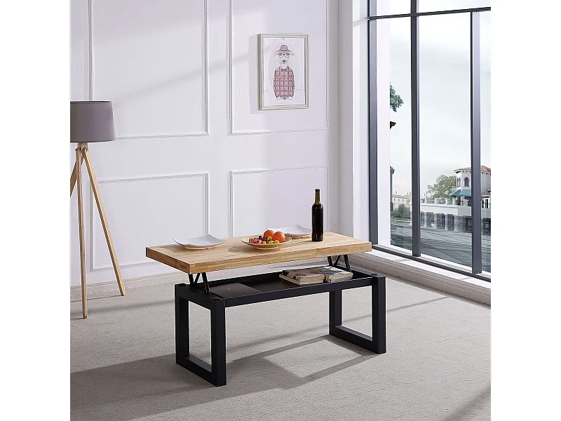 Mesa de centro elevable Loft con hueco de almacenaje roble Nordish/negro 47,5-62x120x60 cm Adec