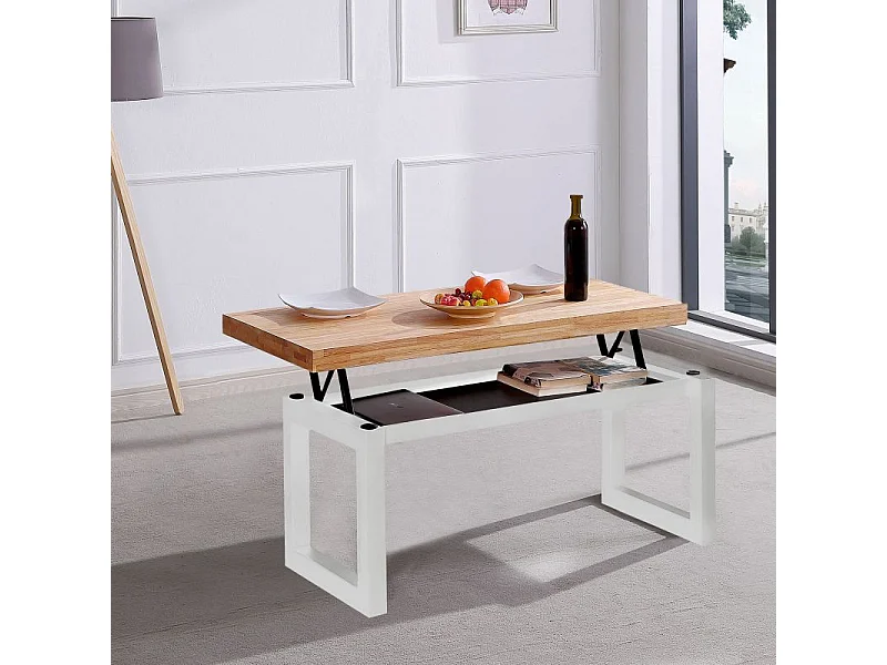 Mesa de centro elevable Loft con hueco de almacenaje roble Nordish/blanco 47,5-62x120x60 cm Adec