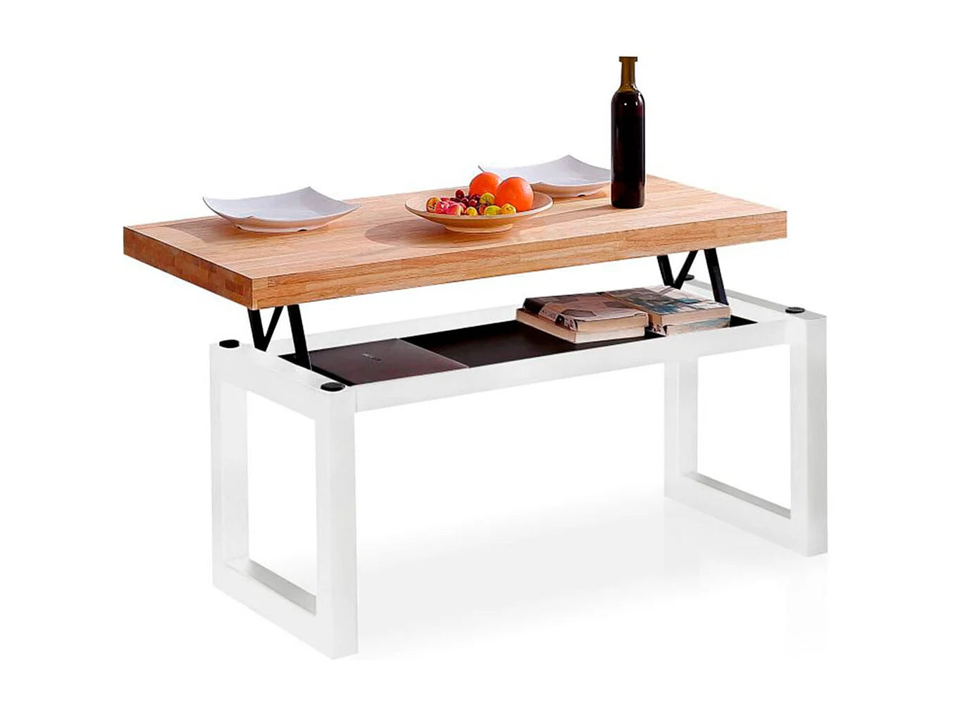 Mesa de centro elevable Loft con hueco de almacenaje roble Nordish/blanco 47,5-62x120x60 cm Adec