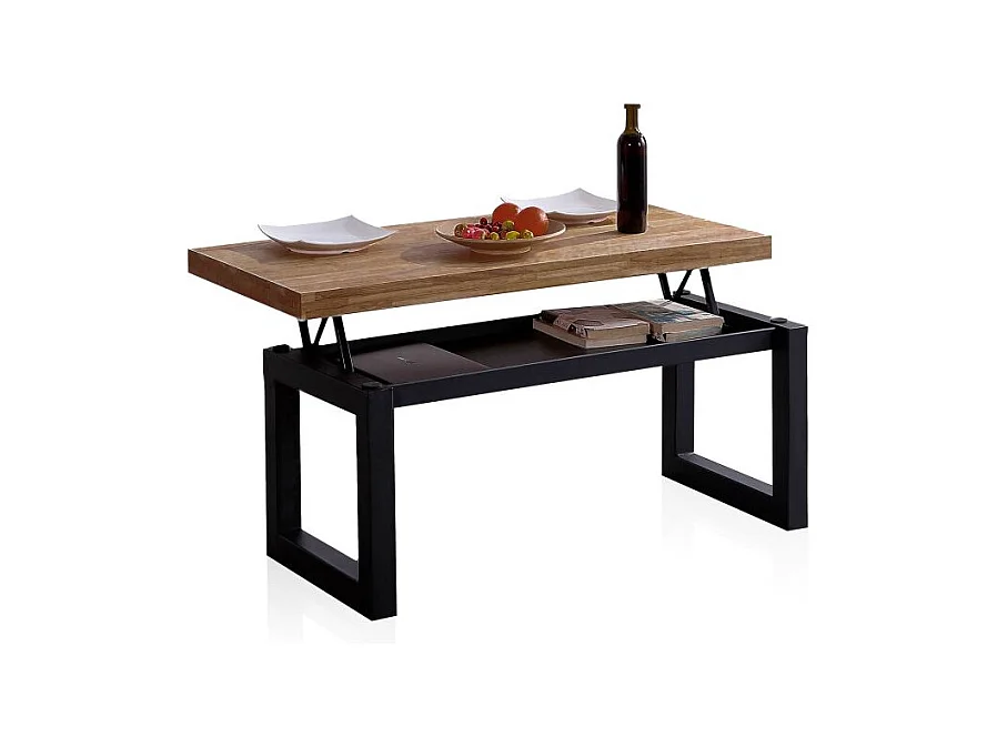 Mesa de centro elevable Loft con hueco de almacenaje roble american/negro 47,5-62x120x60 cm Adec