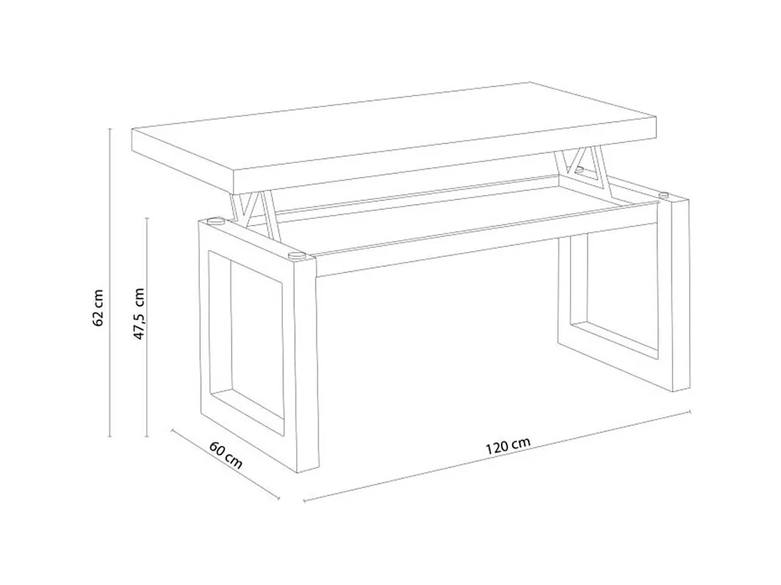 Mesa de centro elevable Loft con hueco de almacenaje roble american/negro 47,5-62x120x60 cm Adec