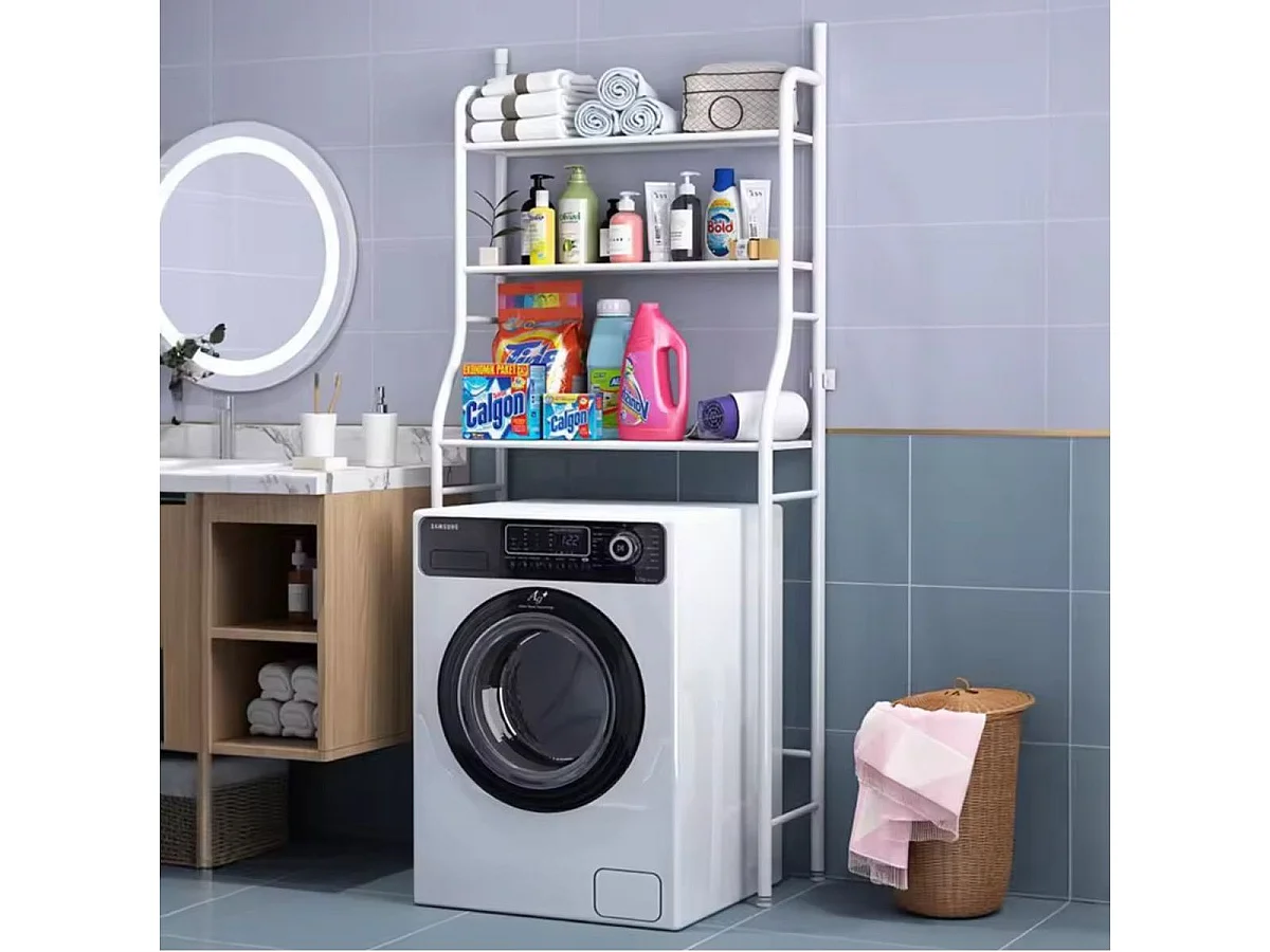 Estantería para lavadora 3 estantes acero inox blanco 153x65x25 cm