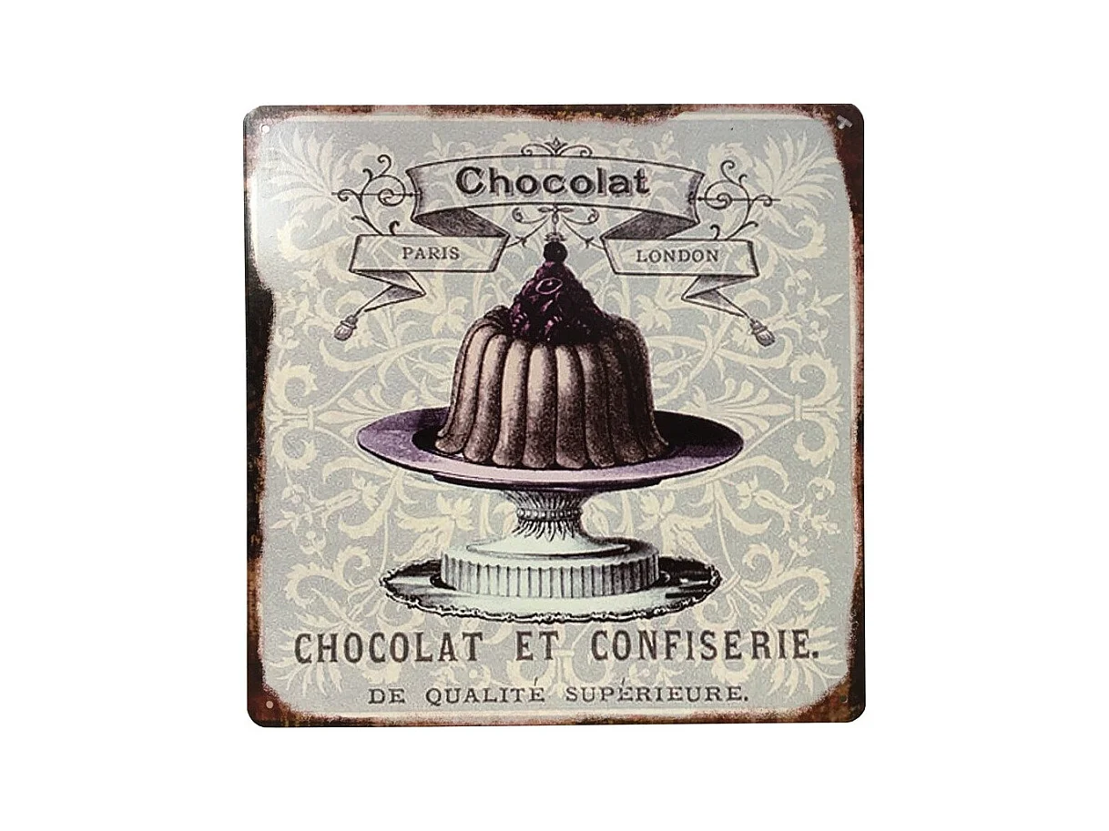 Plaque murale décorative en métal vintage marron chocolat 30x30cm