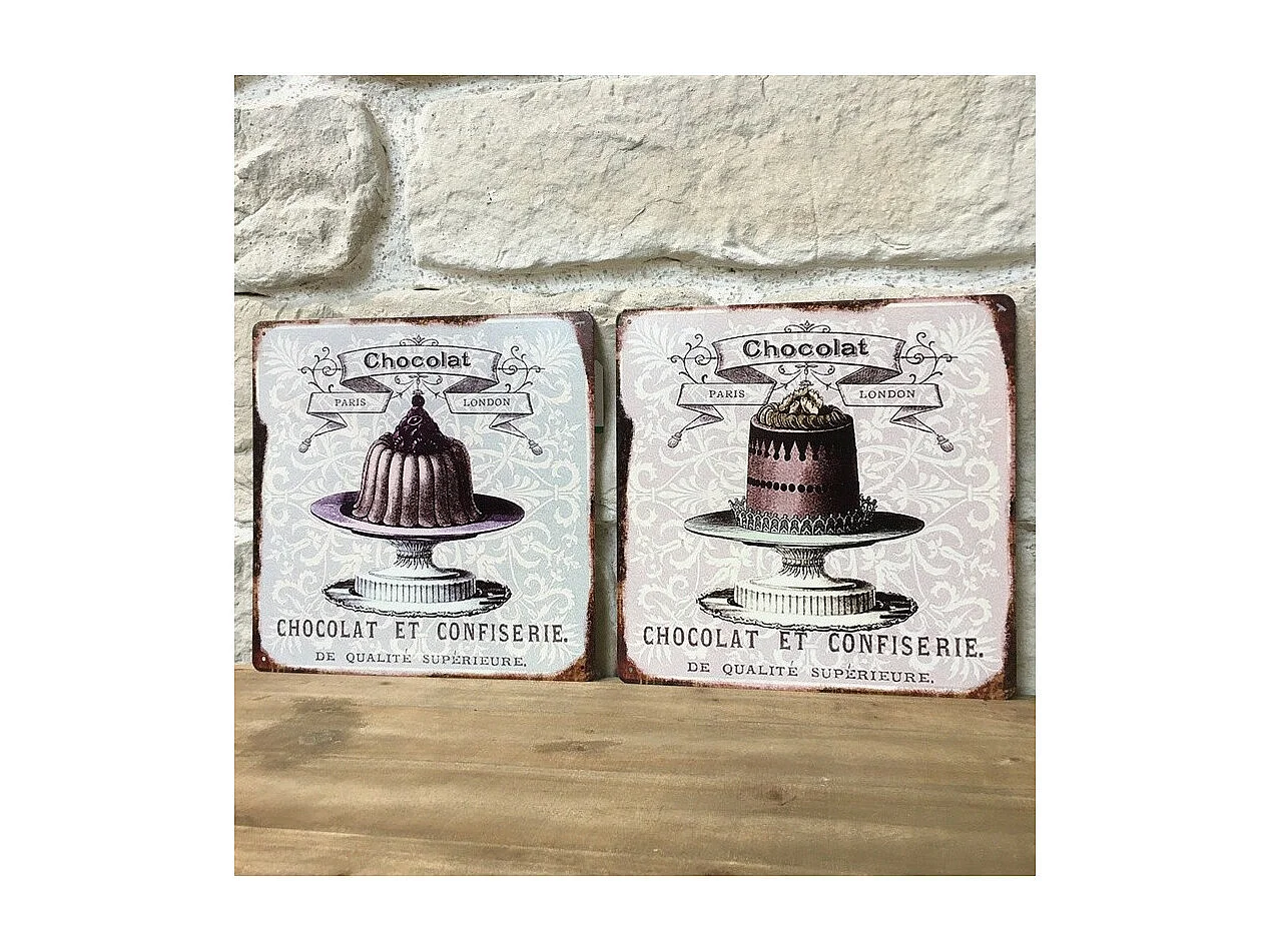 Plaque murale décorative en métal vintage marron chocolat 30x30cm