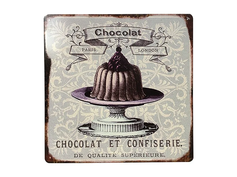 Plaque murale décorative en métal vintage marron chocolat 30x30cm