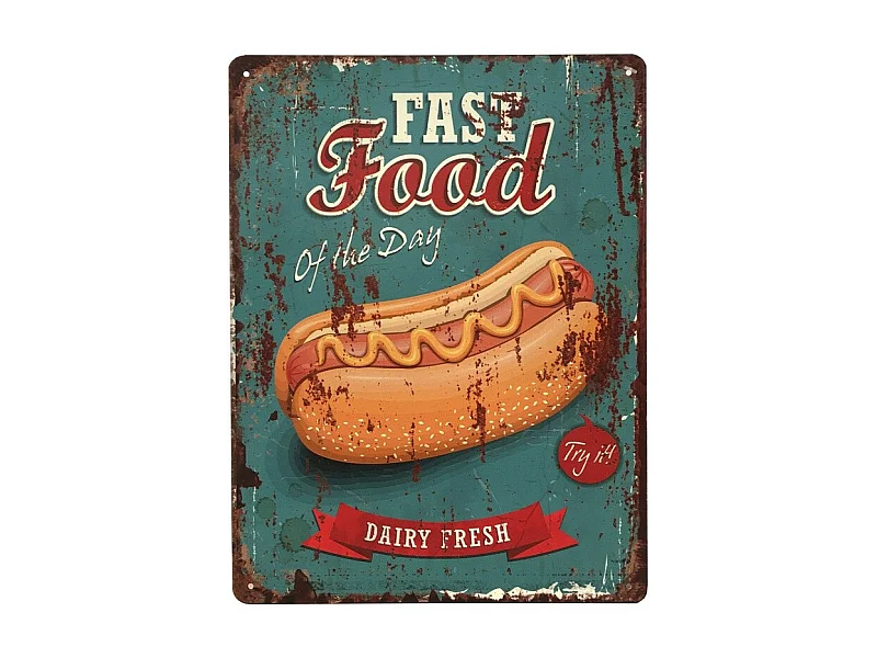 Plaque murale décorative vintage métal multicolore fast food 33x25cm