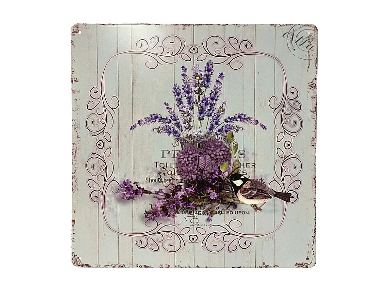Plaque murale décorative vintage fer multicolore fleurettes 30x30cm