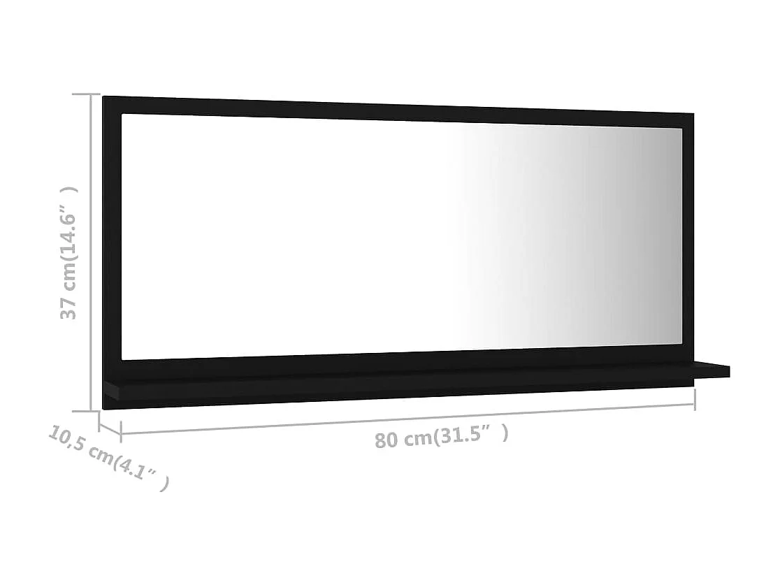 Miroir de salle de bain Noir 80x10,5x37 cm Aggloméré