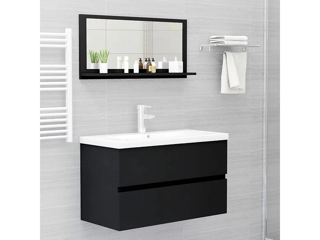 Specchio da Bagno Nero 80x10,5x37 cm in Legno Multistrato