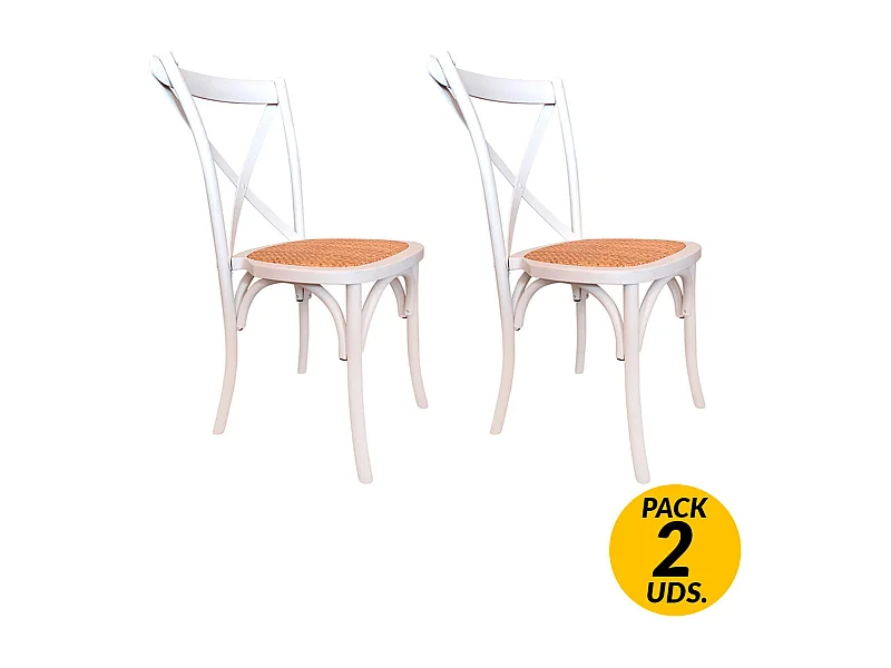 Pack de 2 sillas de comedor Provenza madera sostenible y ratán blanco Adec