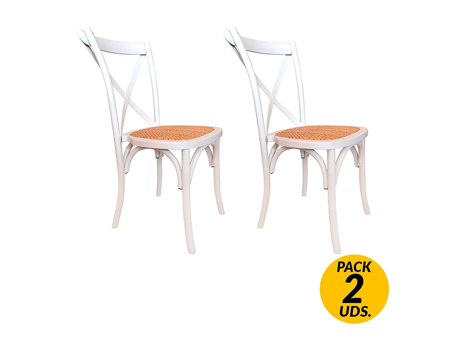 Pack de 2 sillas de comedor Provenza madera sostenible y ratán blanco Adec