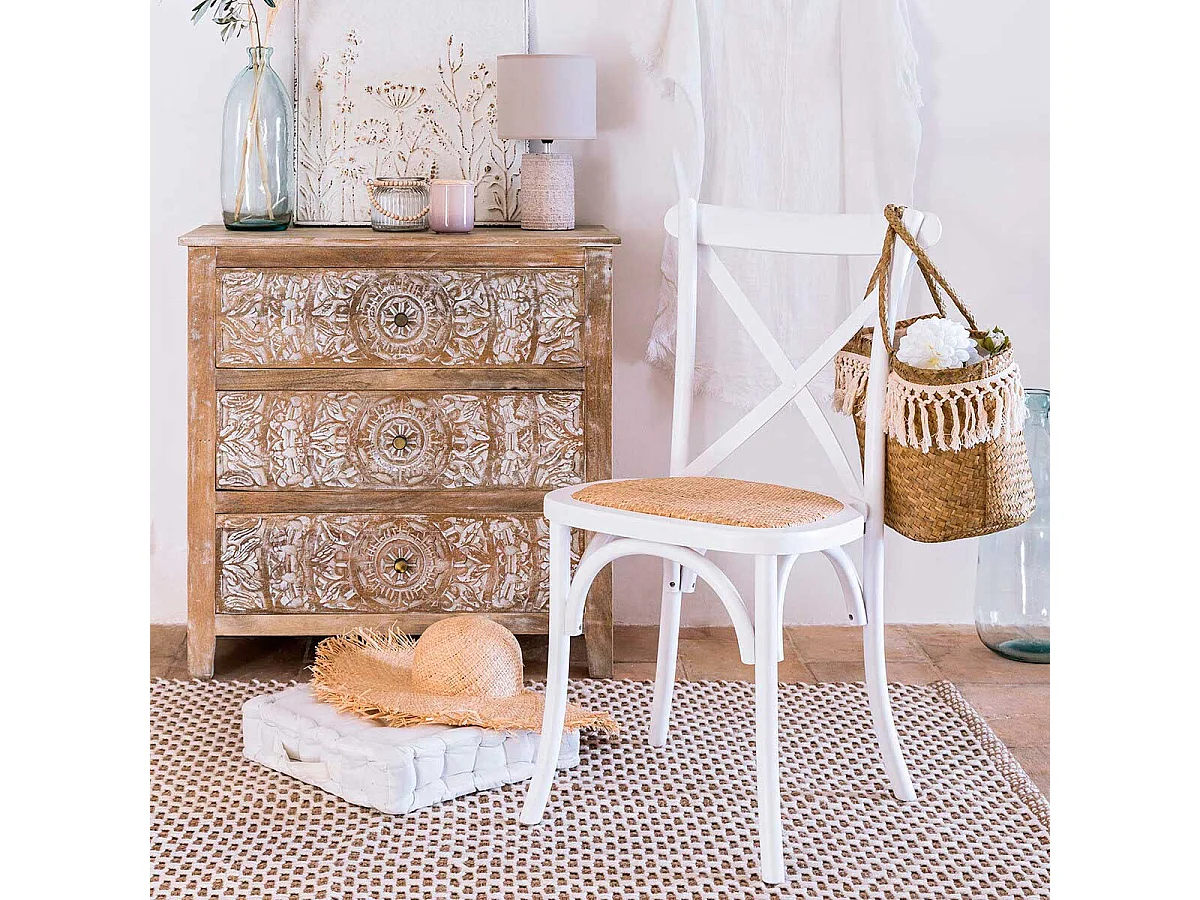 Pack de 2 sillas de comedor Provenza madera sostenible y ratán blanco Adec