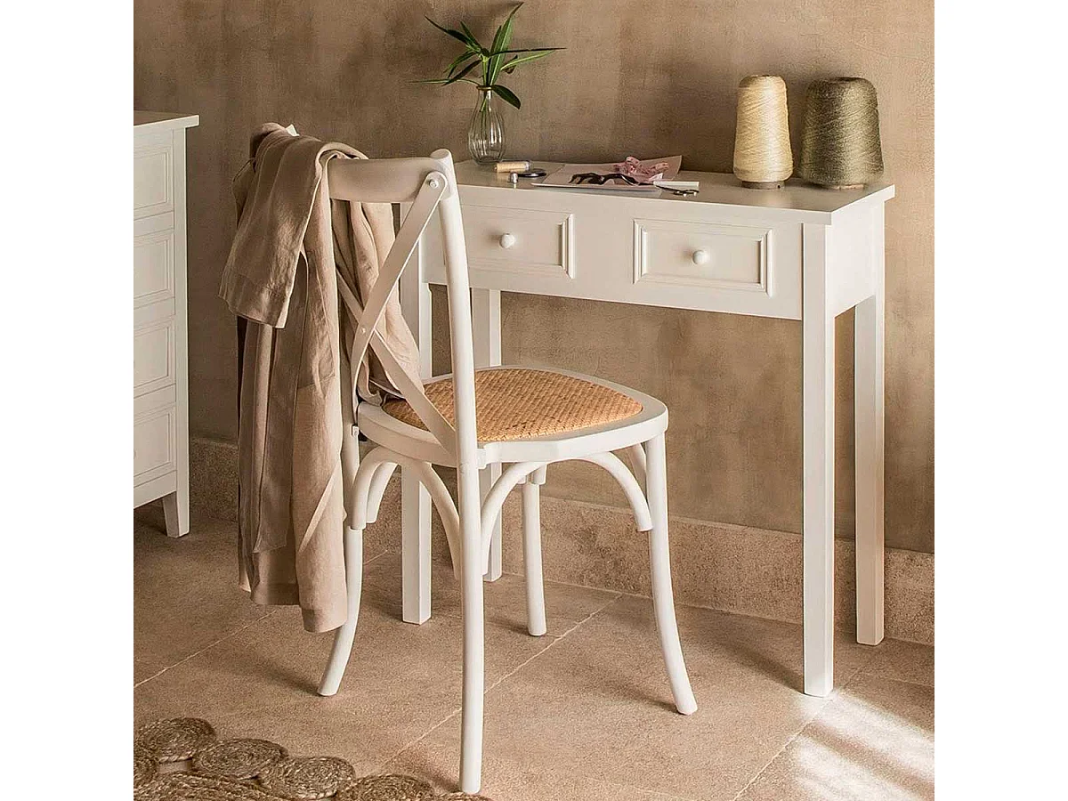 Pack de 2 sillas de comedor Provenza madera sostenible y ratán blanco Adec