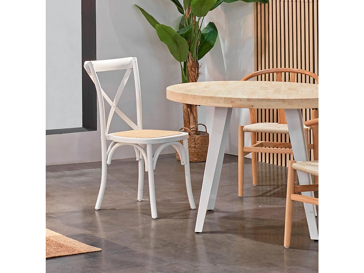 Pack de 2 sillas de comedor Provenza madera sostenible y ratán blanco Adec