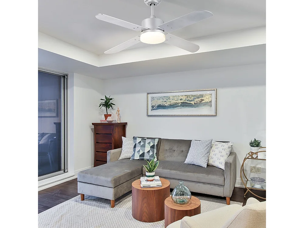 Ventilador Dc Kenia Cuero Funcion Inversa Temperatura Regulable Led Interlusa