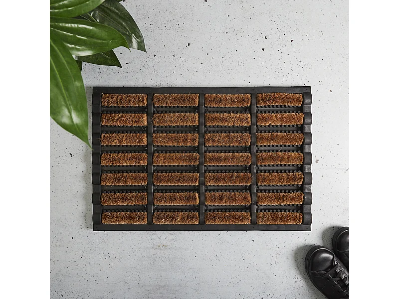 Tapis Grattoir Coco Et Caoutchouc 40x60cm Noir, Marron
