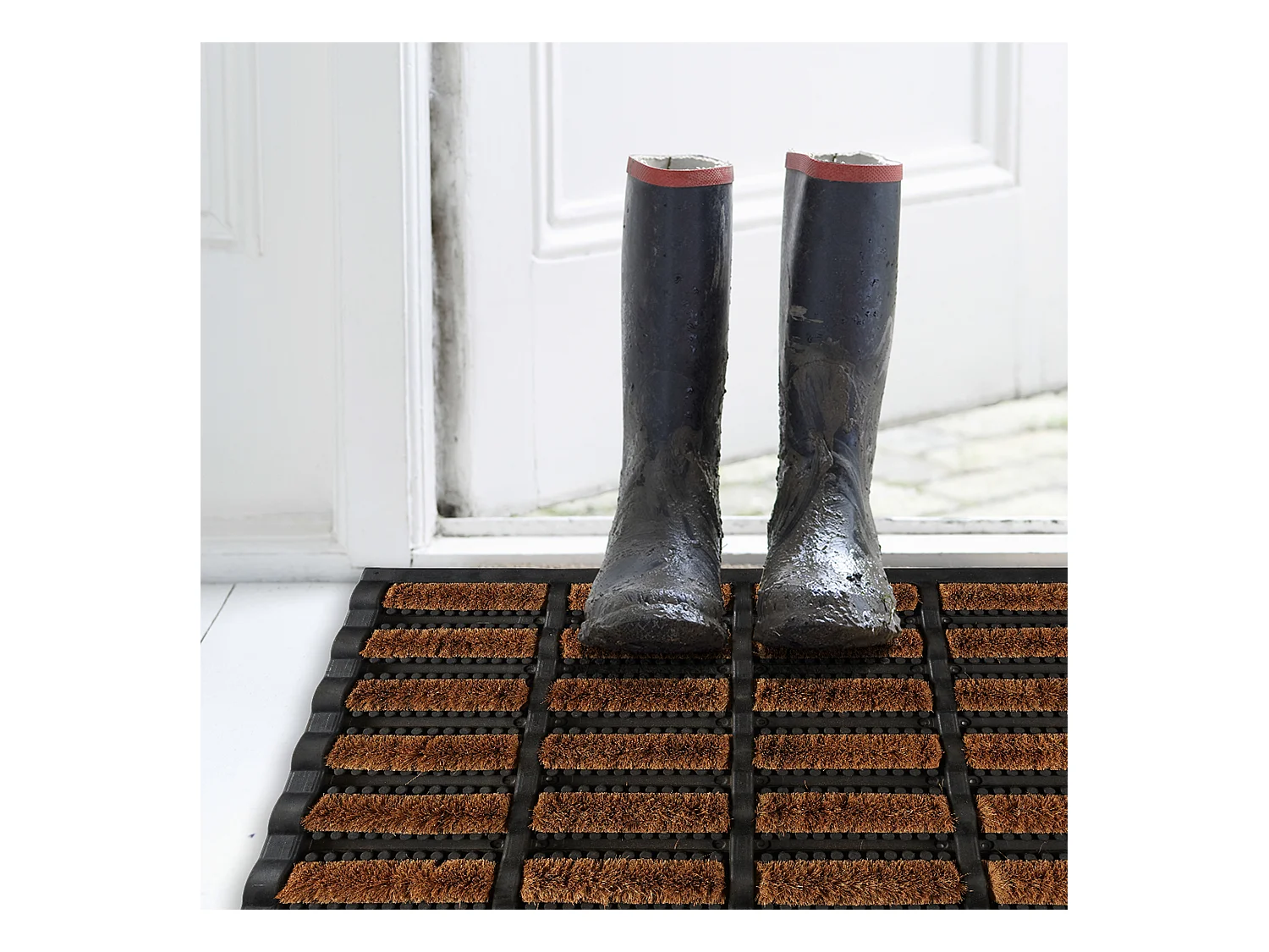 Tapis Grattoir Coco Et Caoutchouc 40x60cm Noir, Marron