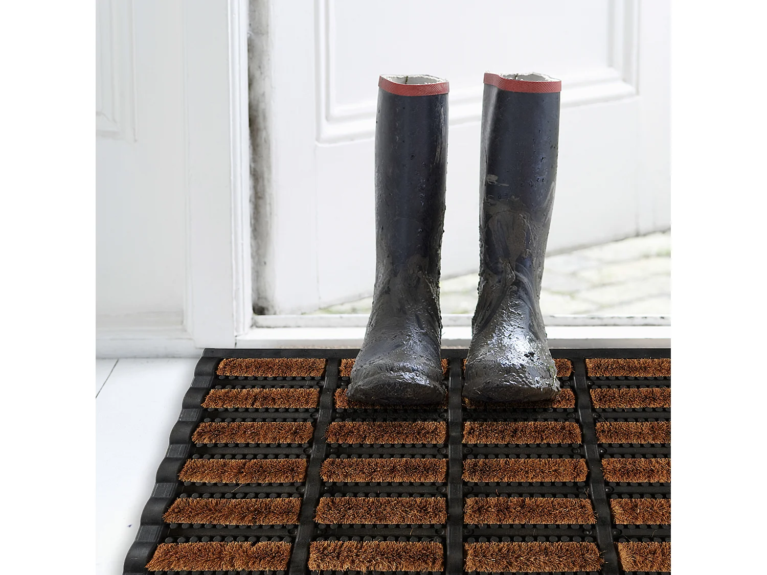 Tapis Grattoir Coco Et Caoutchouc 40x60cm Noir, Marron