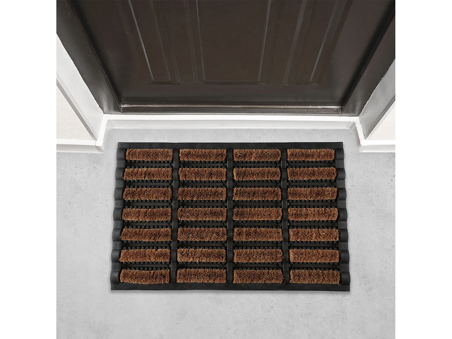 Tapis Grattoir Coco Et Caoutchouc 40x60cm Noir, Marron