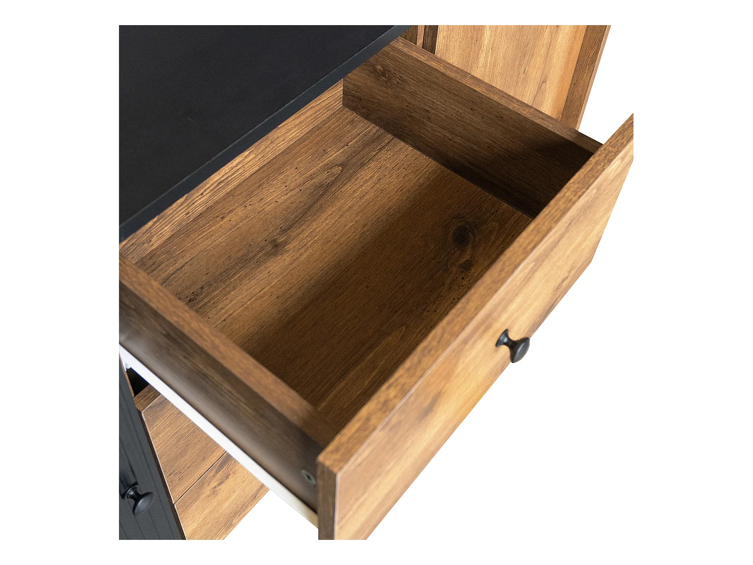 Buffet noir et bois 120 cm - Style moderne, 2 portes et 3 tiroirs