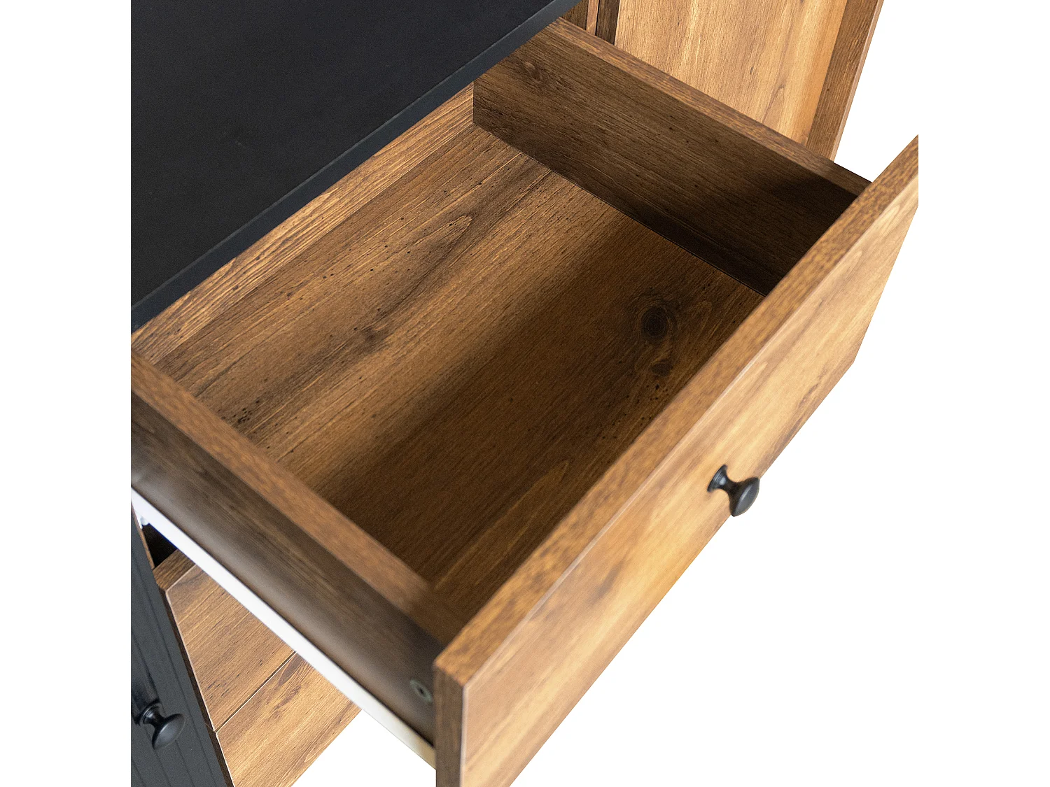 120 cm Schwarzer und Holzfarbener Sideboard - Moderner Stil, 2 Türen und 3 Schubladen