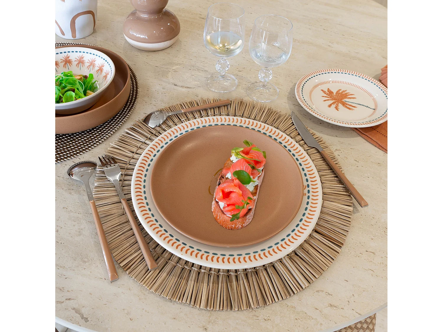 Novastyl - Lot6 Assiettes A Dessert Arita 20.5cm En Gres Marron