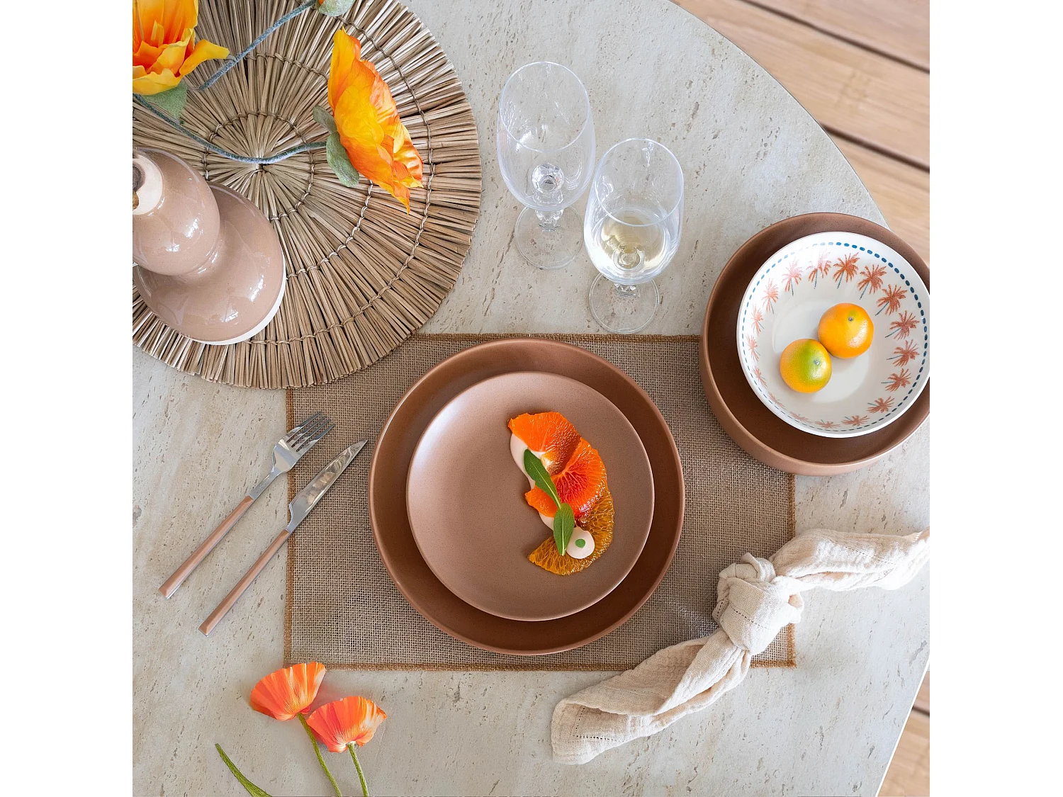 Novastyl - Lot6 Assiettes A Dessert Arita 20.5cm En Gres Marron