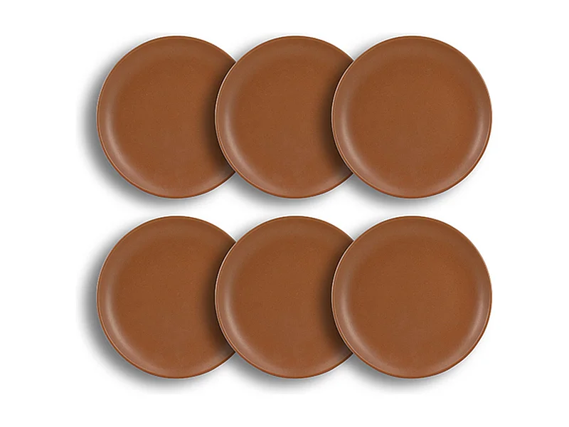 Novastyl - Lot6 Assiettes A Dessert Arita 20.5cm En Gres Marron