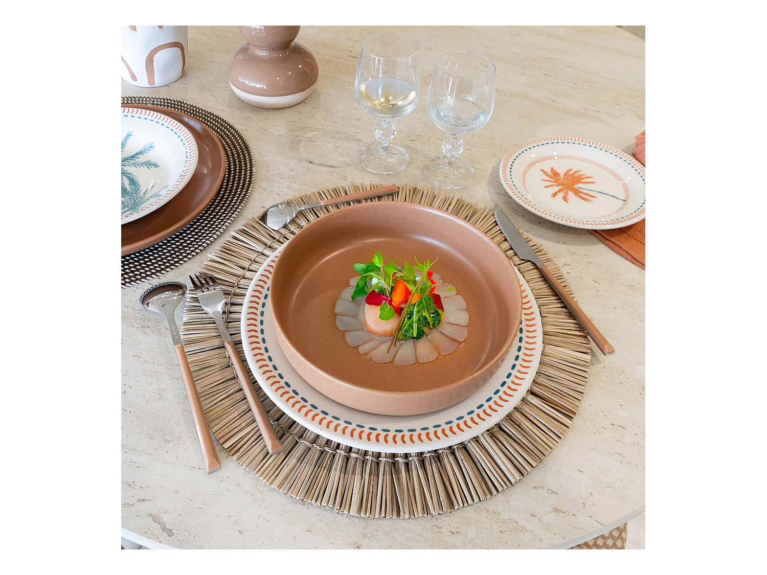 Novastyl - Lot 6 Assiettes Coupes Arita 20.5cm En Gres Marron