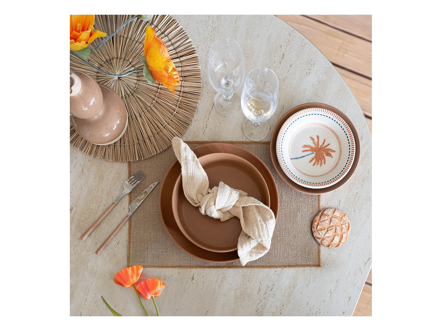 Novastyl - Lot 6 Assiettes Coupes Arita 20.5cm En Gres Marron