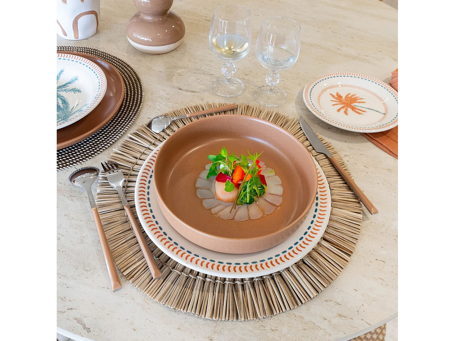 Novastyl - Lot 6 Assiettes Coupes Arita 20.5cm En Gres Marron