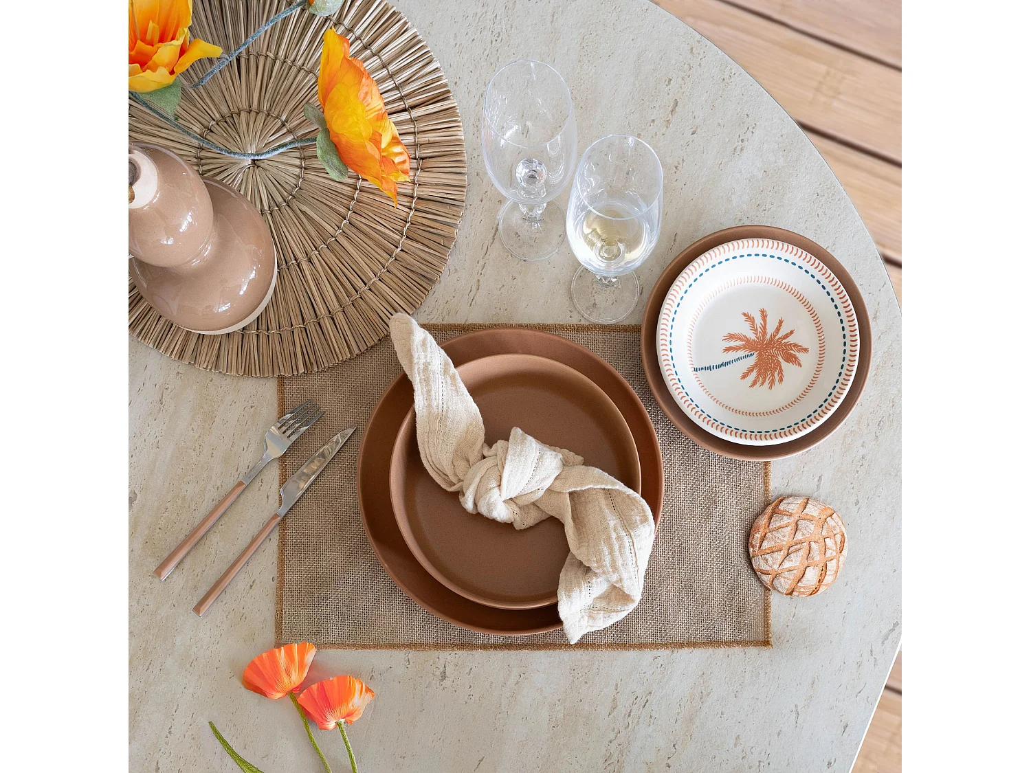 Novastyl - Lot 6 Assiettes Coupes Arita 20.5cm En Gres Marron