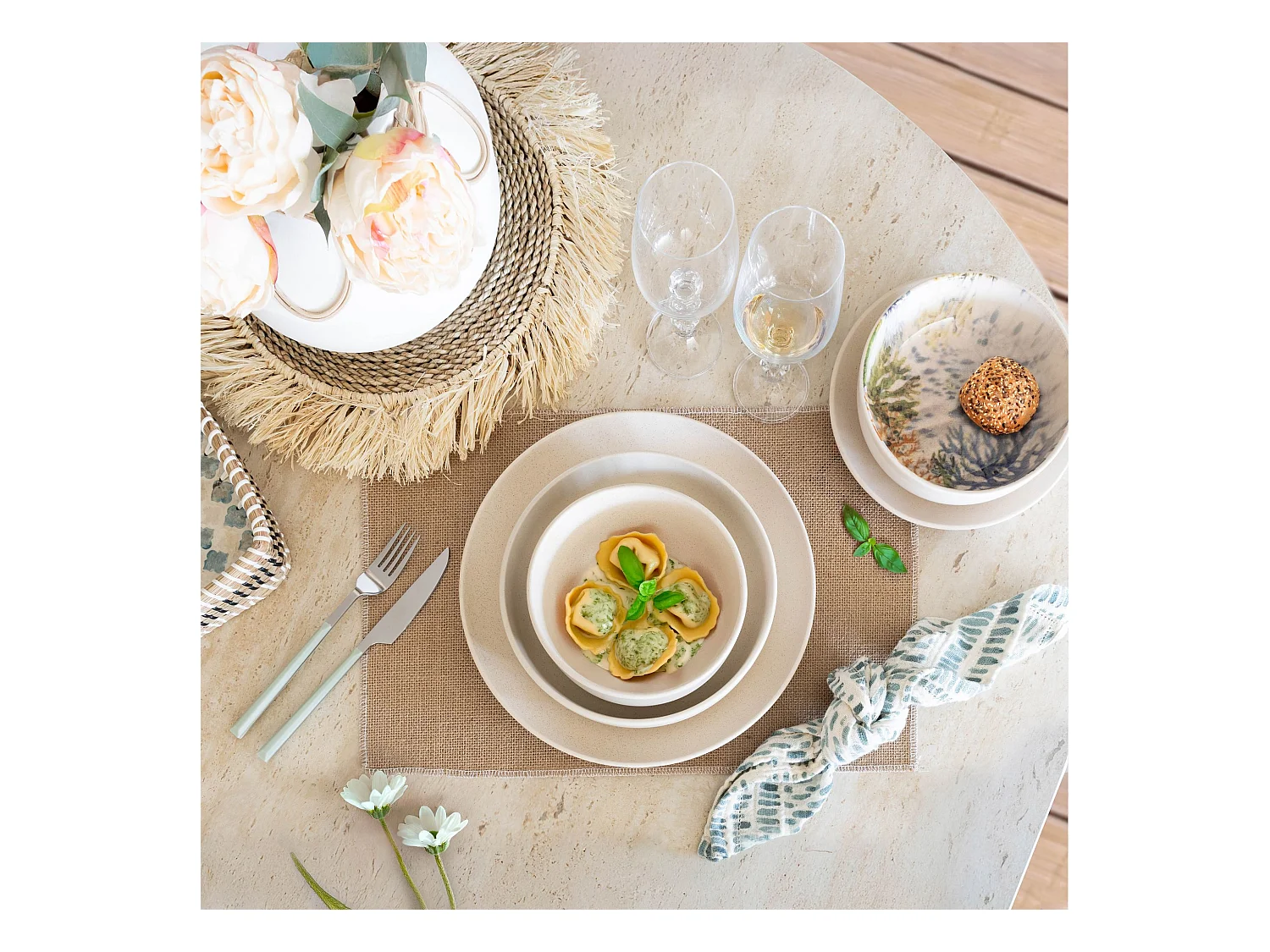 Novastyl - Lot 6 Assiettes Coupes Arita 15cm En Gres Beige