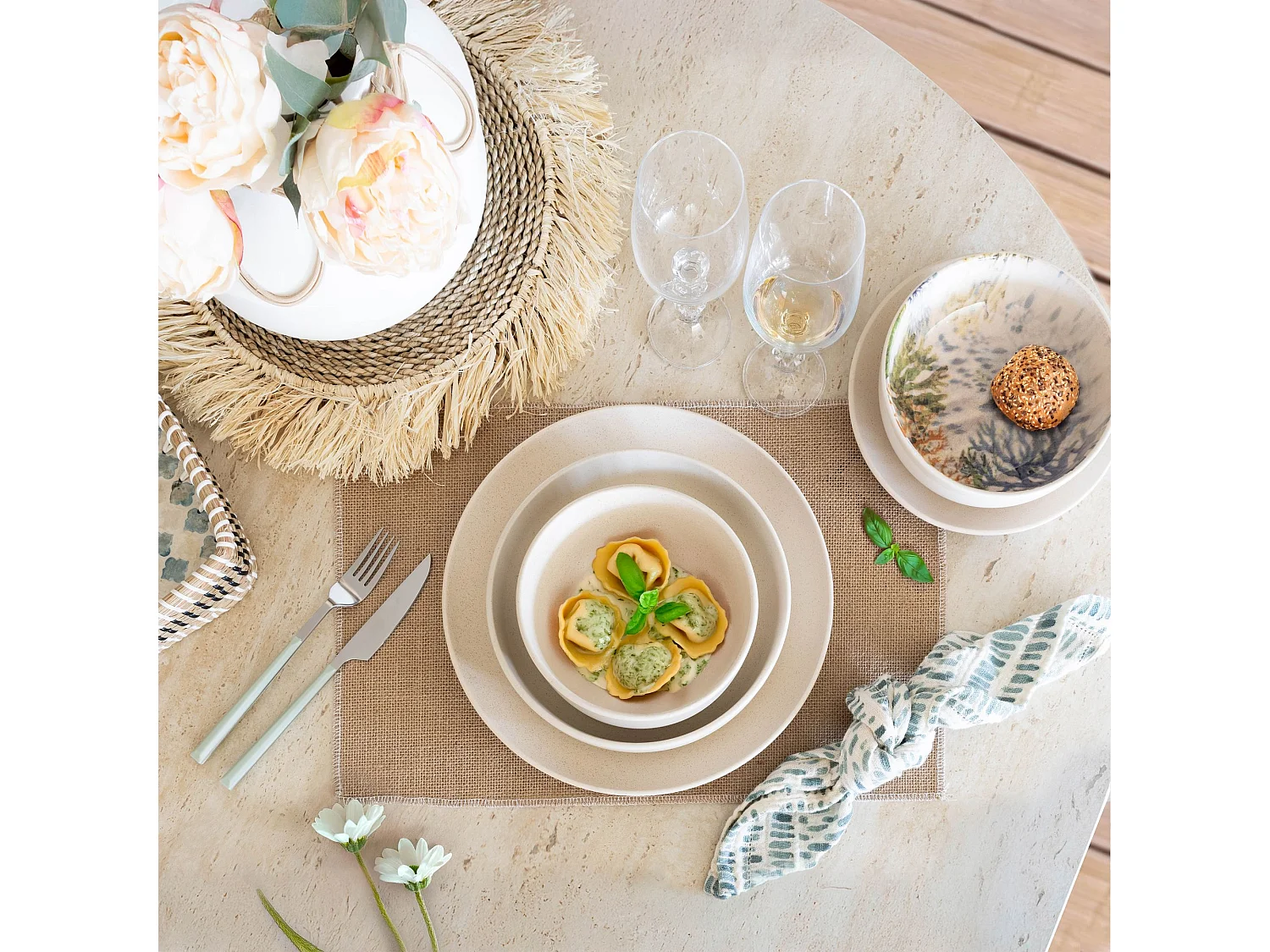 Novastyl - Lot 6 Assiettes Coupes Arita 15cm En Gres Beige