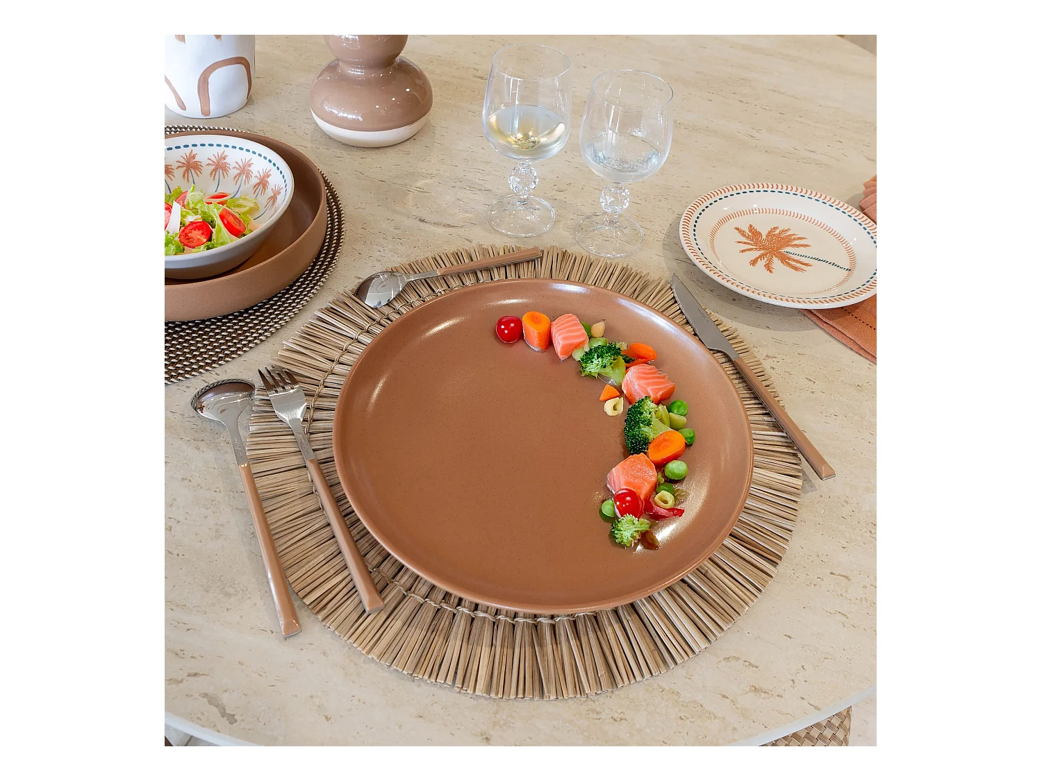 Novastyl - Lot 6 Assiettes Plates Arita 27cm En Gres Marron