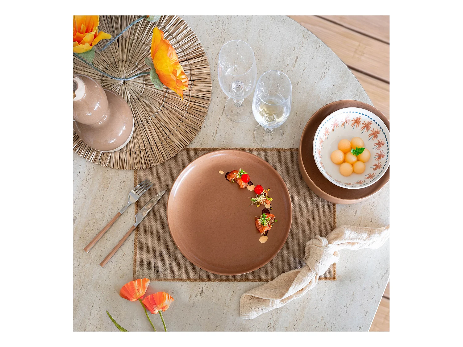 Novastyl - Lot 6 Assiettes Plates Arita 27cm En Gres Marron