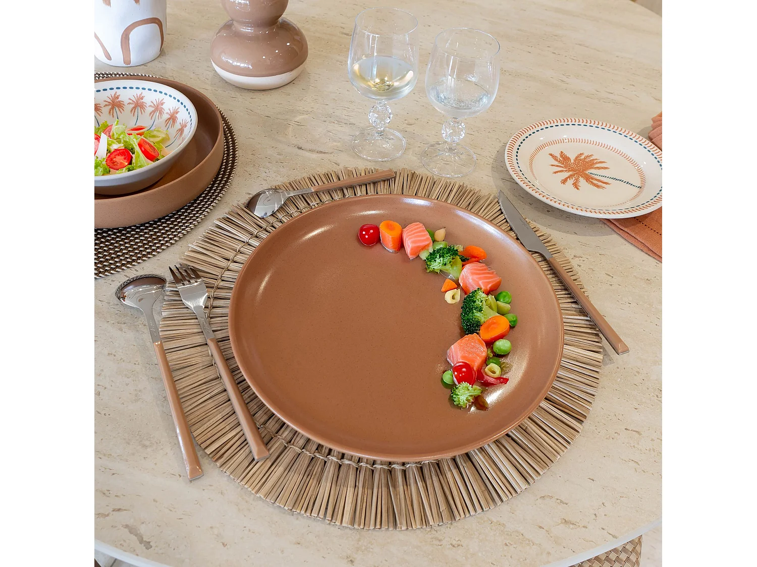 Novastyl - Lot 6 Assiettes Plates Arita 27cm En Gres Marron